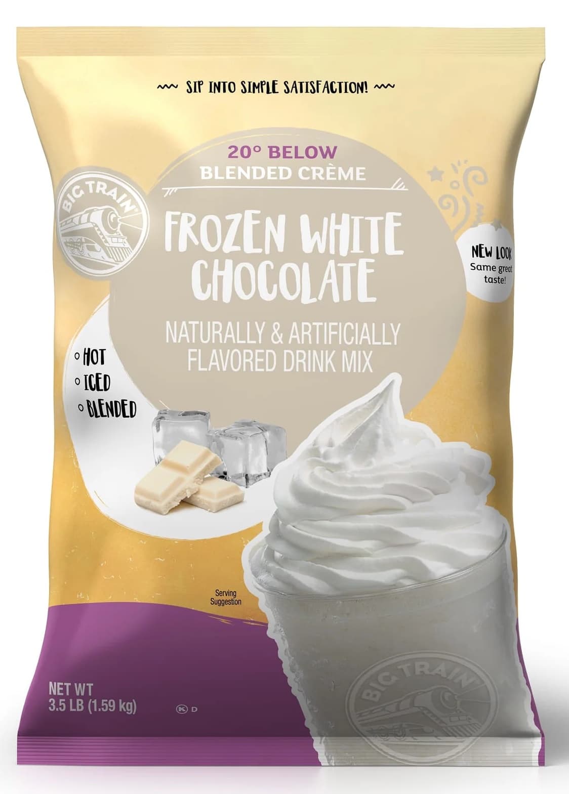 Big Train 20 Below Frozen White Hot Chocolate Blended Creme Frappe Mix, 3.5 lb Bag (Case of 5) - Caffeine-Free Blended Creme