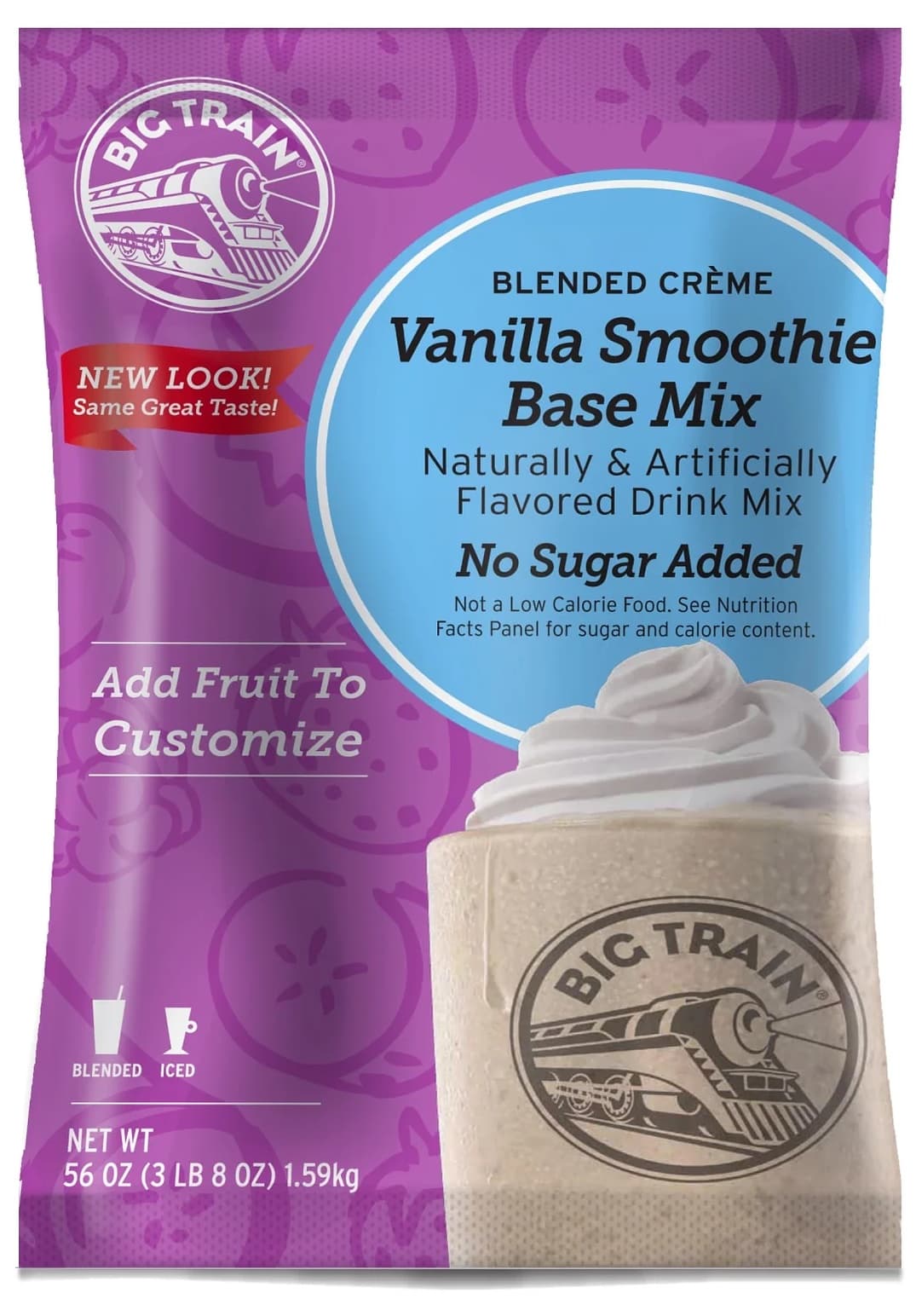 Big Train Blended Creme No Sugar Added Vanilla Smoothie Base Blended Creme Frappe Mix, 3.5 lb Bag (Case of 5) - Caffeine-Free Blended Creme