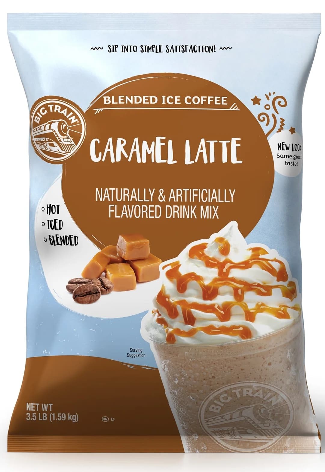 Big Train Caramel Latte Blended Ice Coffee Mix, 3.5 lb Bag (Case of 5) - Frappe Base, Just Add Ice
