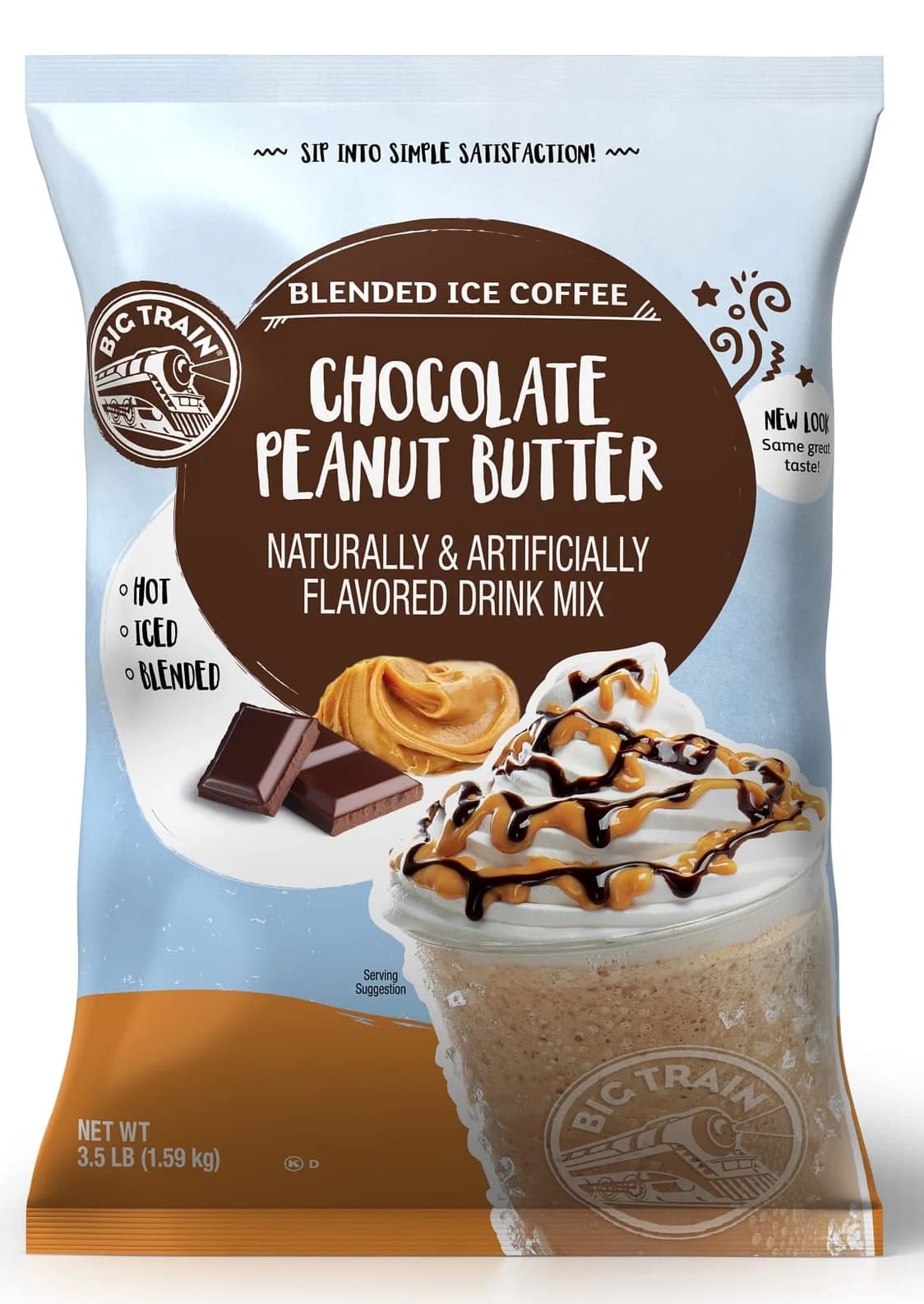 Big Train Chocolate Peanut Butter Blended Ice Coffee Mix, 3.5 lb Bag (Case of 5) - Frappe Base, Just Add Ice