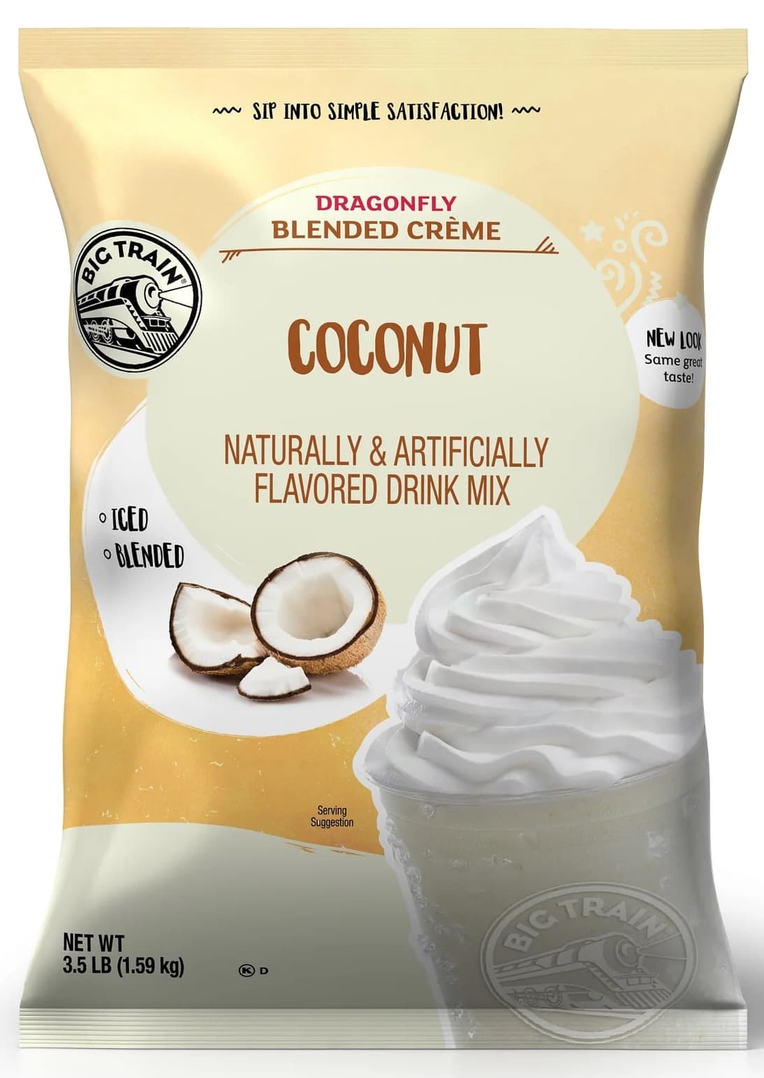 Big Train Dragonfly Coconut Blended Creme Frappe Mix, 3.5 lb Bag (Case of 5) - Caffeine-Free Blended Creme