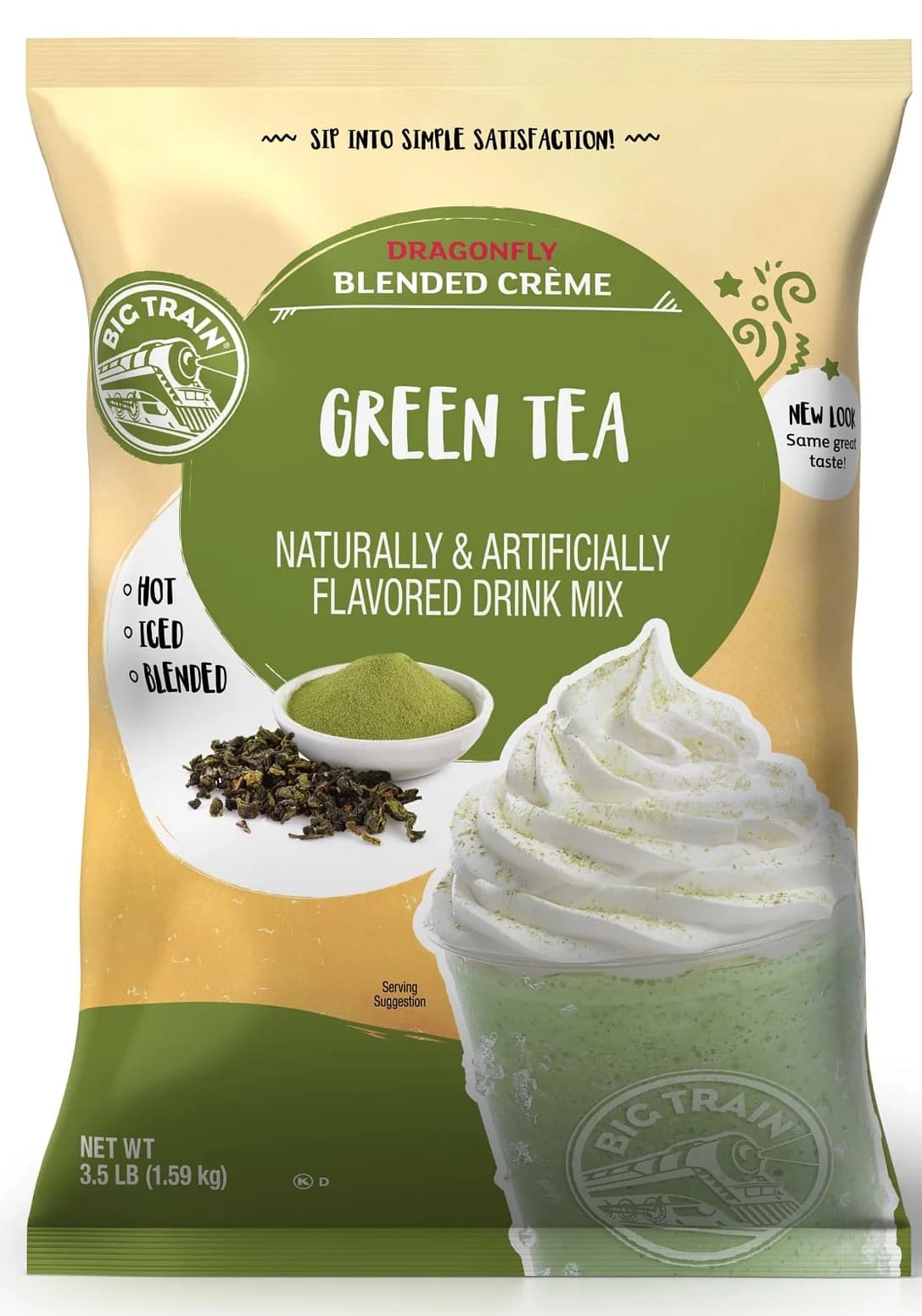 Big Train Dragonfly Green Tea Blended Creme Frappe Mix, 3.5 lb Bag (Case of 5) - Caffeine-Free Blended Creme