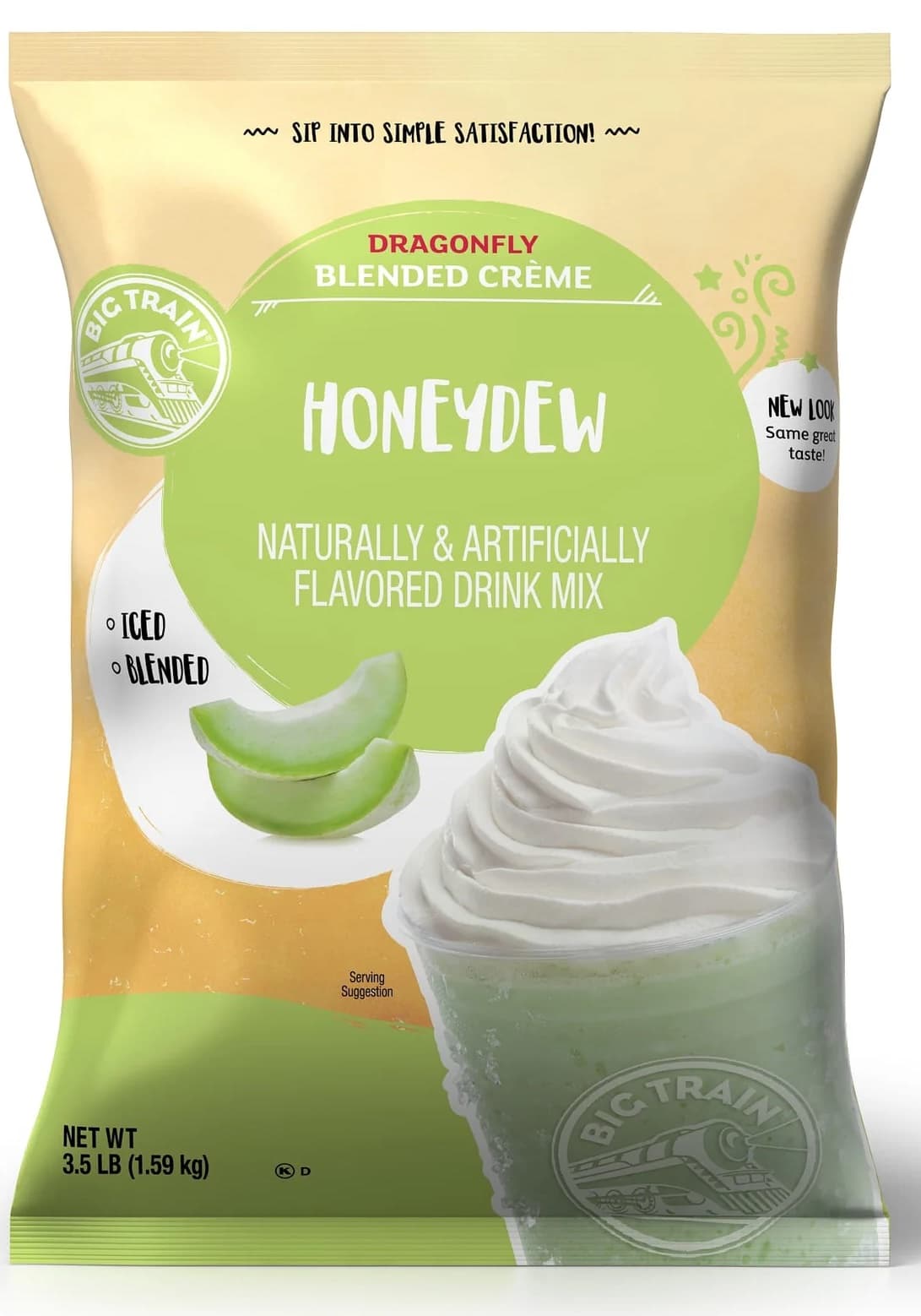 Big Train Dragonfly Honeydew Blended Creme Frappe Mix, 3.5 lb Bag (Case of 5) - Caffeine-Free Blended Creme