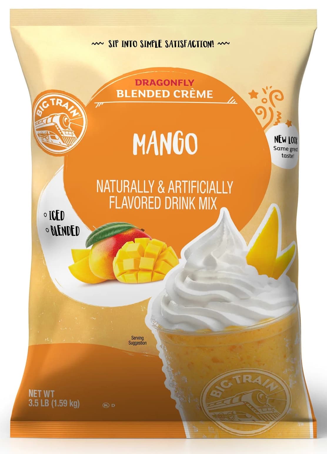 Big Train Dragonfly Mango Blended Creme Frappe Mix, 3.5 lb Bag (Case of 5) - Caffeine-Free Blended Creme