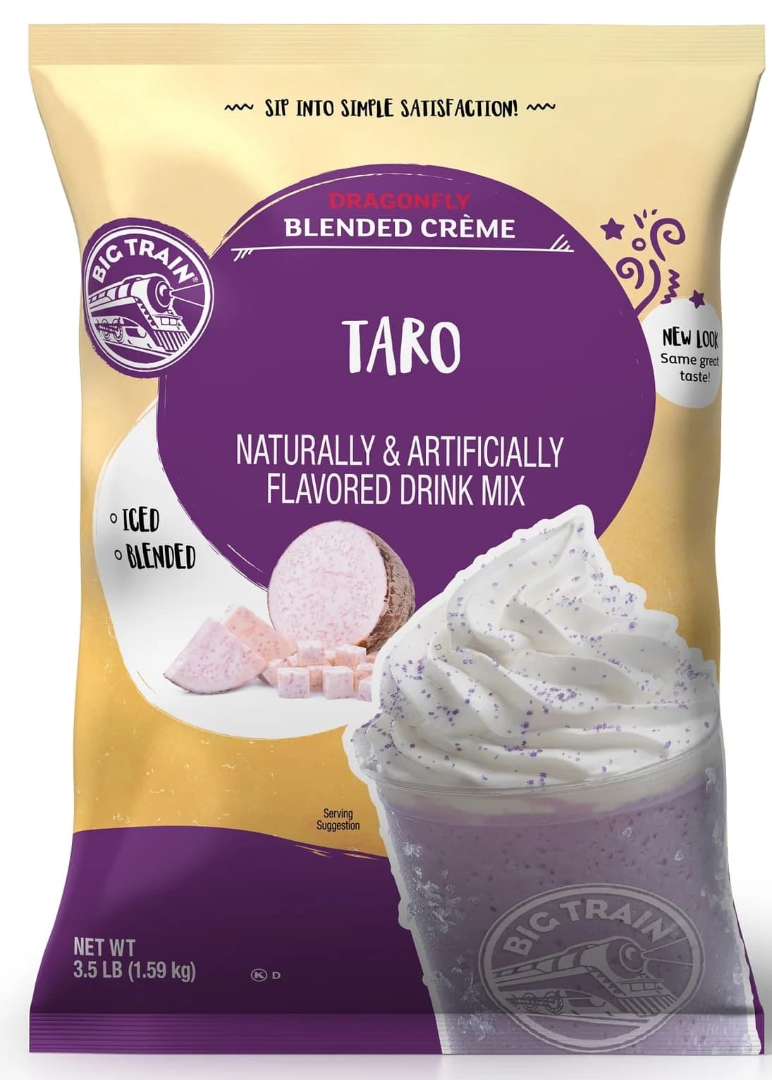 Big Train Dragonfly Taro Blended Creme Frappe Mix, 3.5 lb Bag (Case of 5) - Caffeine-Free Blended Creme
