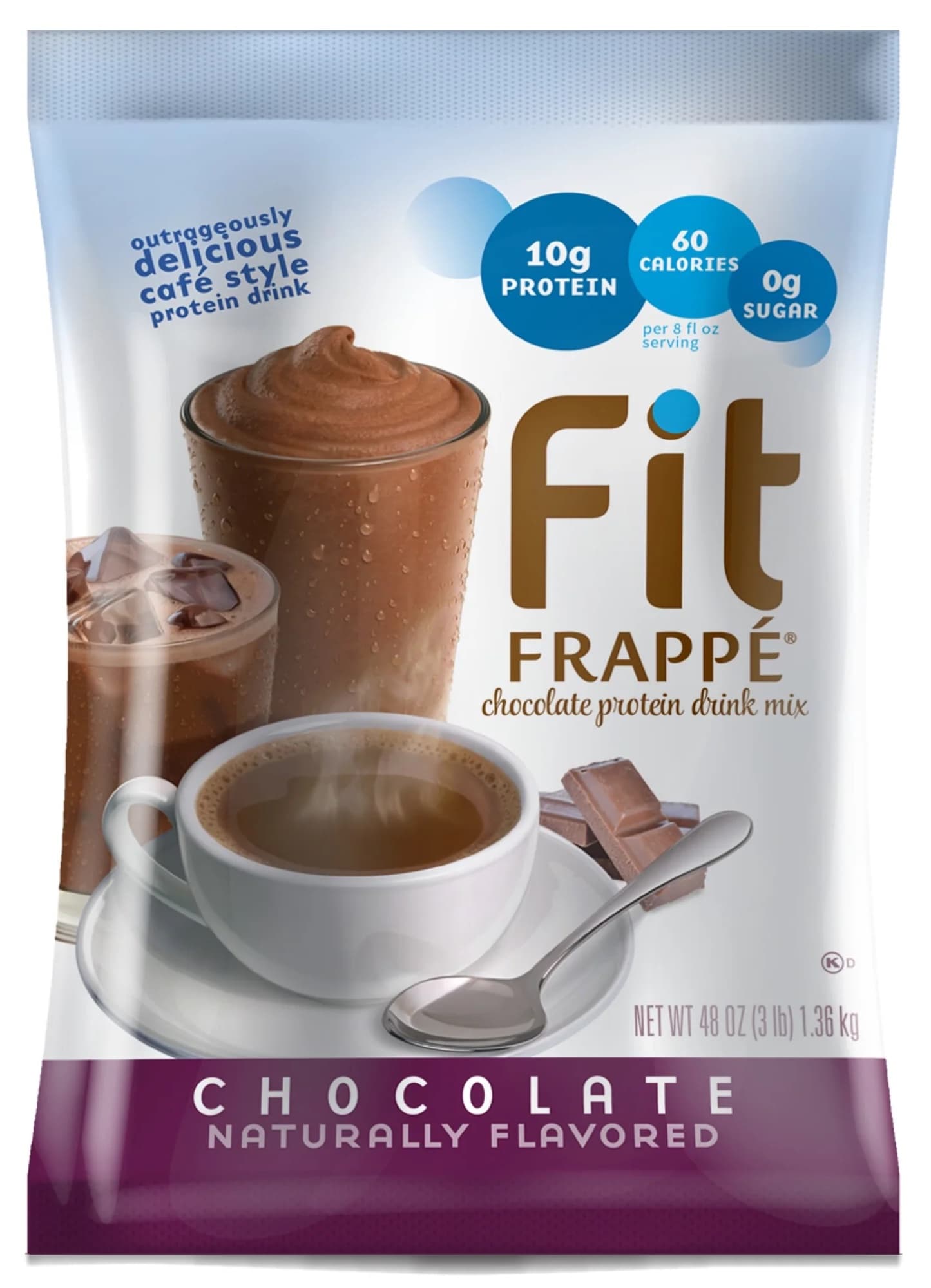 Big Train Fit Frappe Chocolate Protein Drink Mix, 3 lb Bag (Case of 4) - 20g Protein, No Added Sugar
