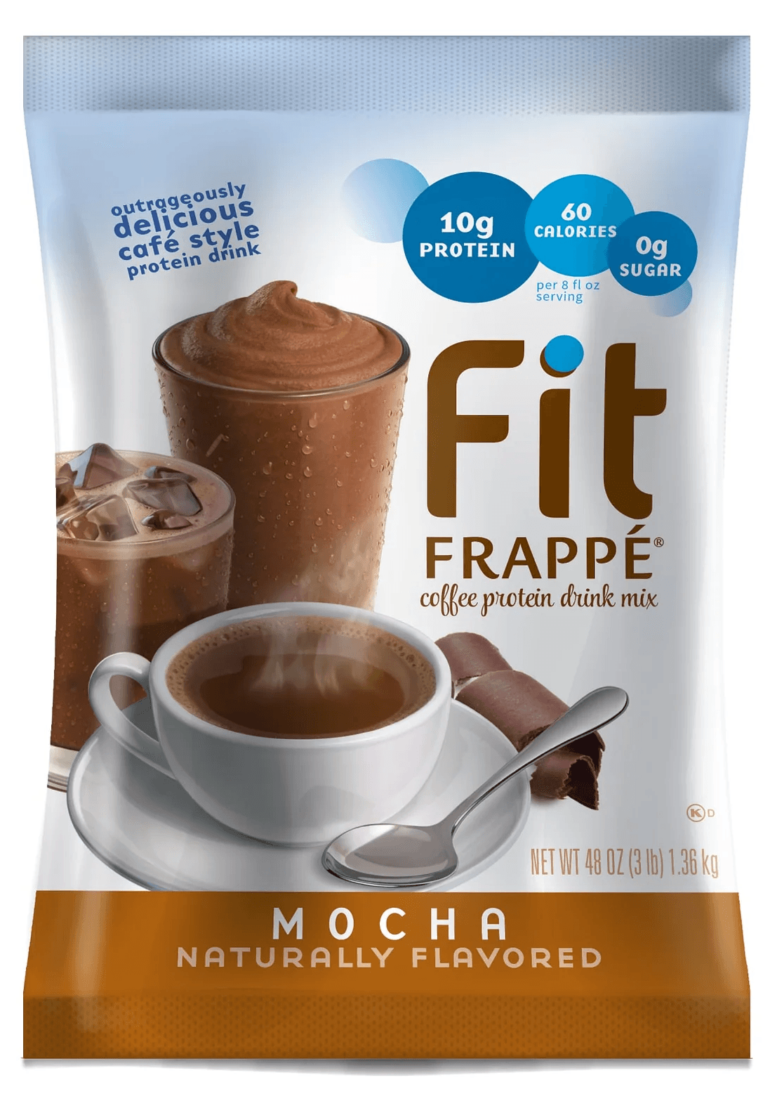 Big Train Fit Frappe Mocha Protein Drink Mix, 3 lb Bag (Case of 4) - 20g Protein, No Added Sugar