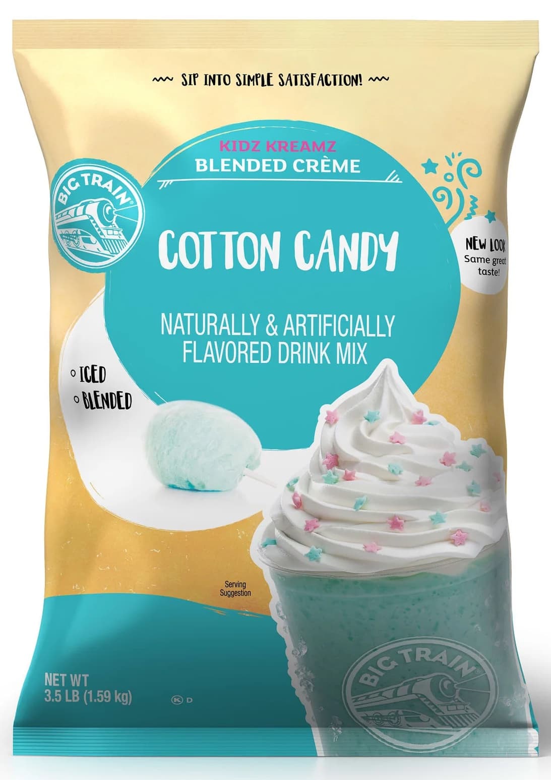 Big Train Kidz Kreamz Cotton Candy Five 3.5 Lb. Bags Blended Creme Frappe Mix, 3.5 lb Bag (Case of 5) - Caffeine-Free Kids Menu Line