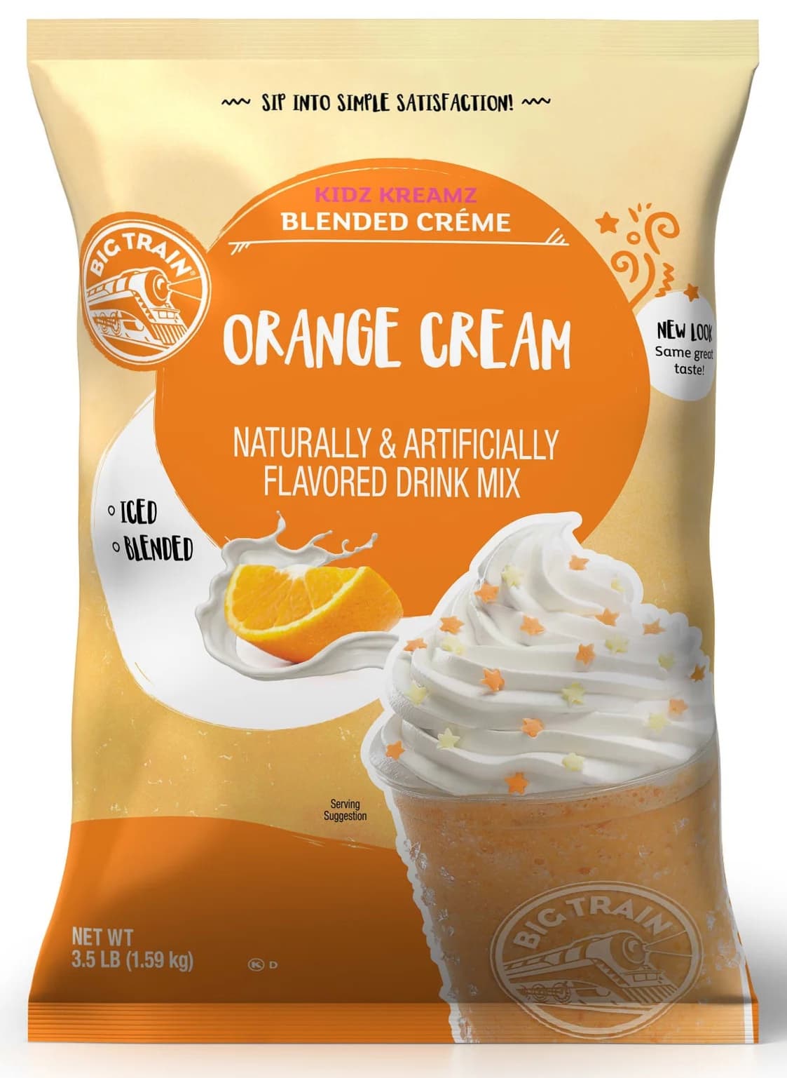 Big Train Kidz Kreamz Orange Cream Blended Creme Frappe Mix, 3.5 lb Bag (Case of 5) - Caffeine-Free Kids Menu Line