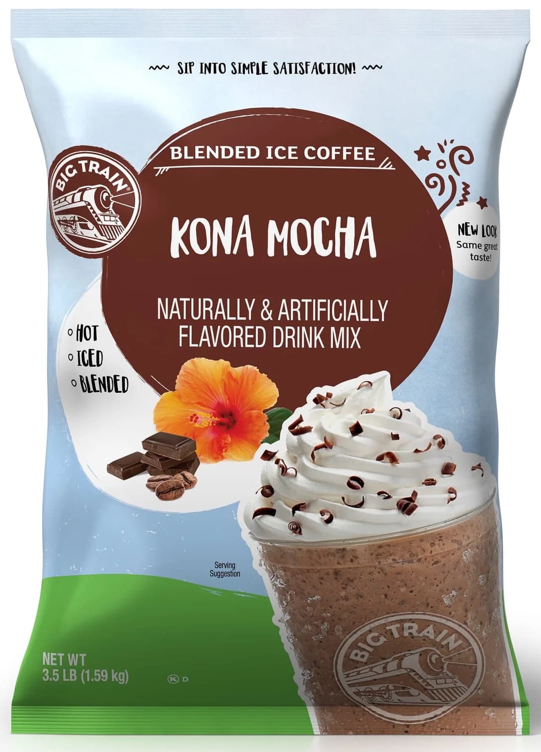Big Train Kona Mocha Blended Ice Coffee Mix, 3.5 lb Bag (Case of 5) - Frappe Base, Just Add Ice