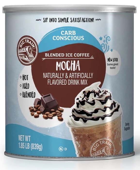 Big Train Mocha Carb Conscious Blended Ice Coffee Mix Two 1.85 lb Cans