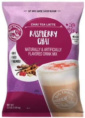 Big Train Raspberry Chai Tea Latte Mix, 3.5 lb Bag (Case of 4) - Hot, Iced or Blended