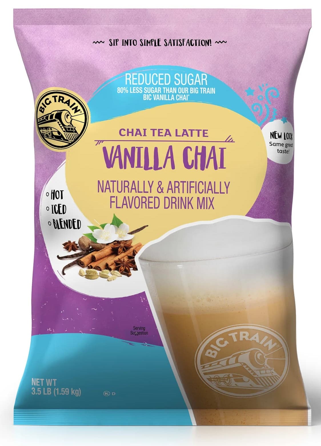 Big Train Reduced Sugar Vanilla Latte Blended Ice Coffee Beverage Mix Five 3.5 lb. Bags