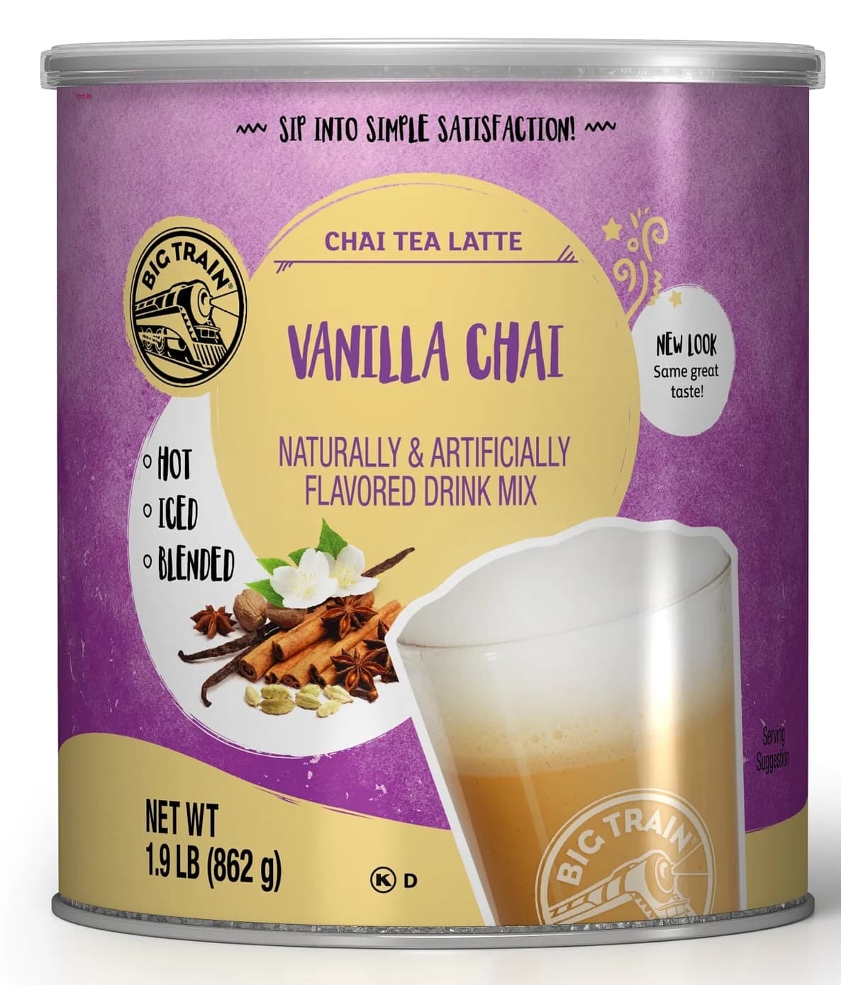 Big Train Vanilla Chai Tea Latte Mix, 1.9 lb Can (Case of 6) - Hot, Iced or Blended