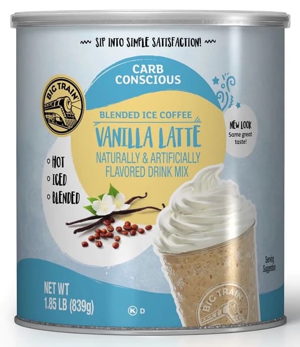 Big Train Vanilla Latte Carb Conscious Blended Ice Coffee Mix, 1.85 lb Can (Case of 2) - Low-Carb Frappe Option