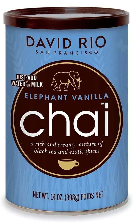 David Rio Elephant Vanilla Chai Mix, 14 oz Canister (Case of 6) - Hot, Iced or Blended