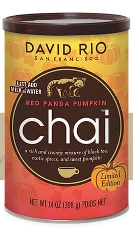David Rio Red Panda Pumpkin Chai Mix, 14 oz Canister (Case of 6) - Hot, Iced or Blended