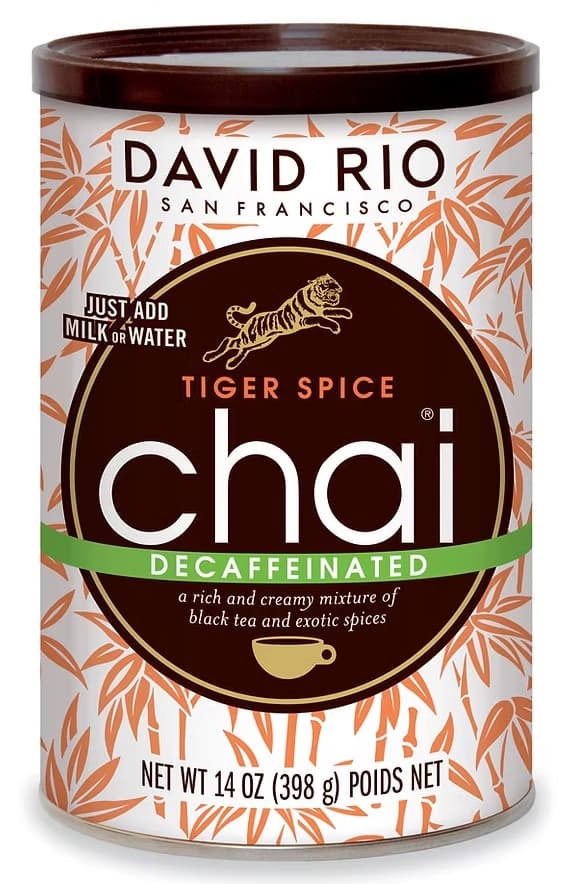 David Rio Tiger Spice Decaf Chai Tea Mix, 14 oz Canister (Case of 6) - Decaf - Full Chai Flavor, No Caffeine