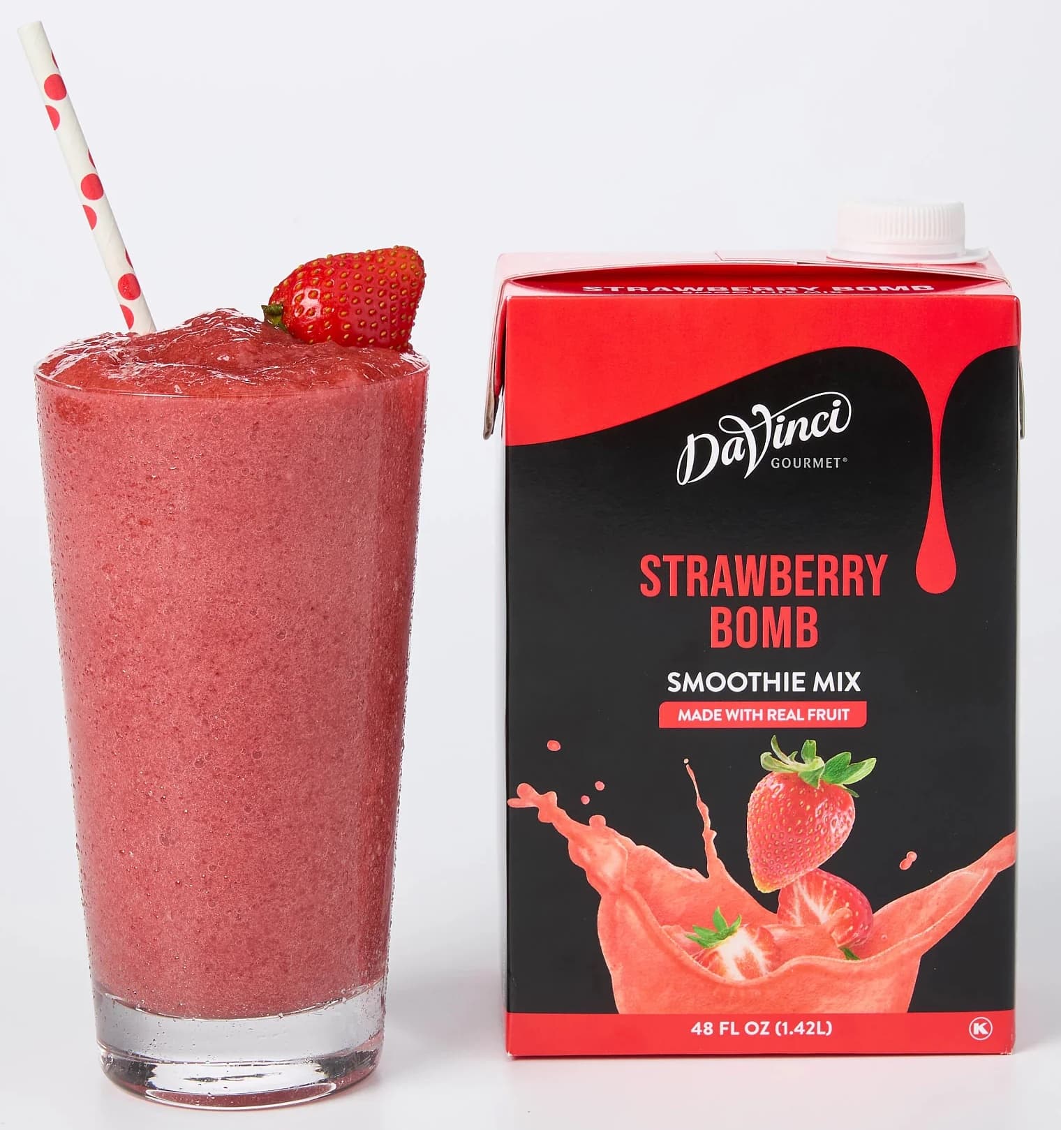 DaVinci Gourmet Strawberry Bomb Smoothie Mix Six 48 Oz. Cartons
