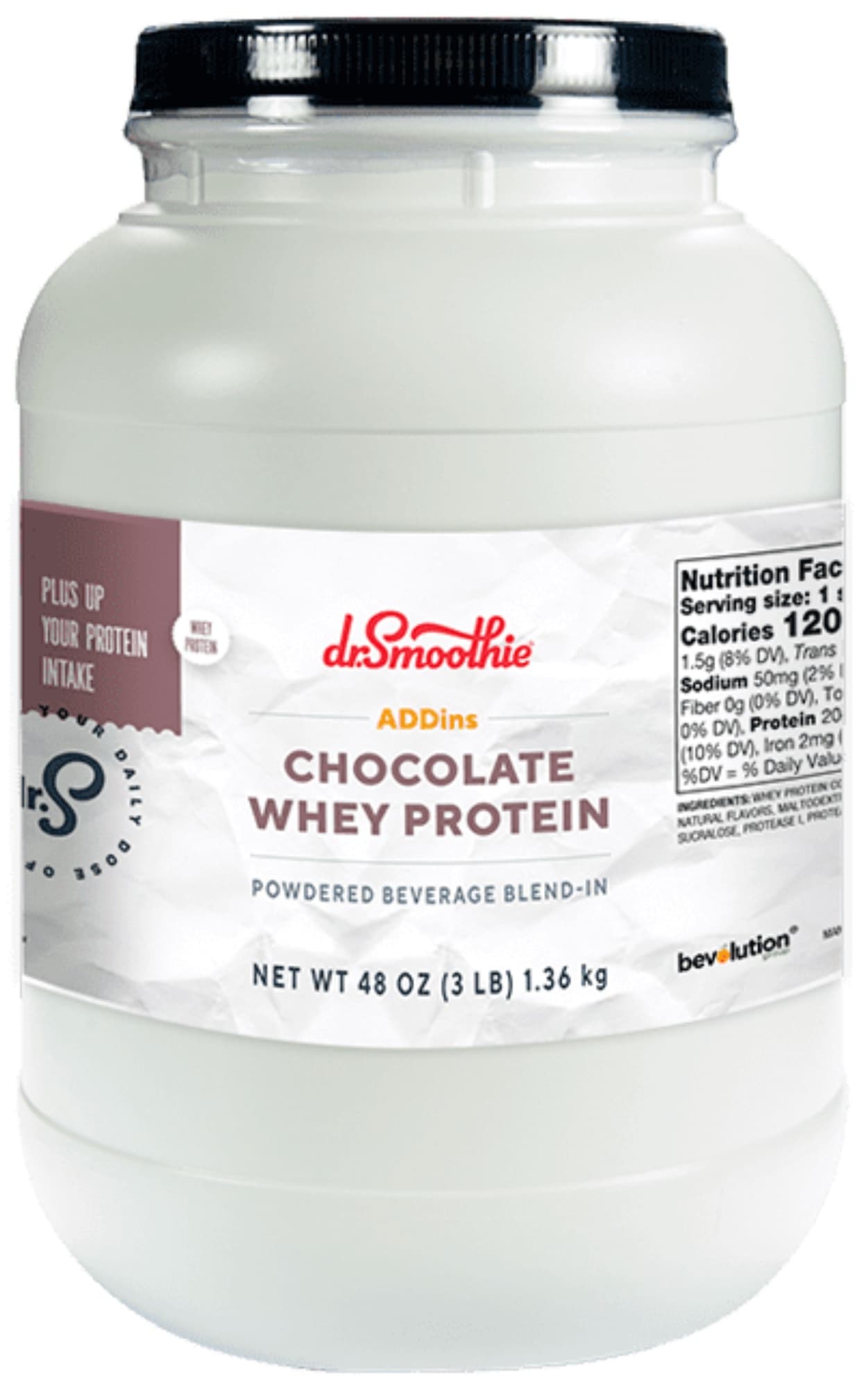 Dr. Smoothie ADDins Chocolate Whey Protein Blend-In, 3 lb Jar (Case of 4) - Boost Any Menu Drink