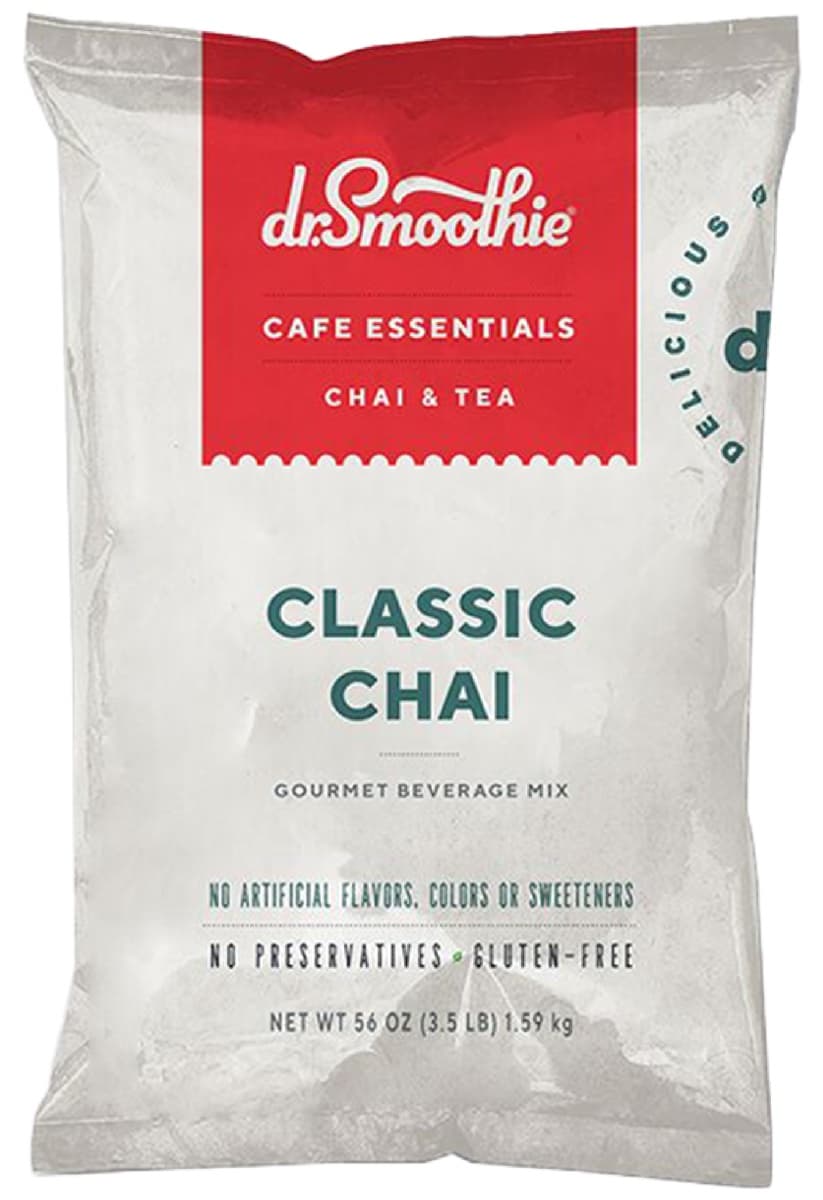 Dr. Smoothie Cafe Essentials Classic Chai Mix, 3.5 lb Pouch (Case of 5) - Clean-Label Chai