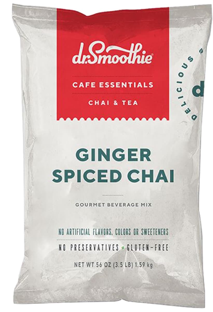 Dr. Smoothie Cafe Essentials Gourmet Beverage Mix Ginger Spice Chai Mix, 3.5 lb Pouch (Case of 5) - Hot, Iced or Blended