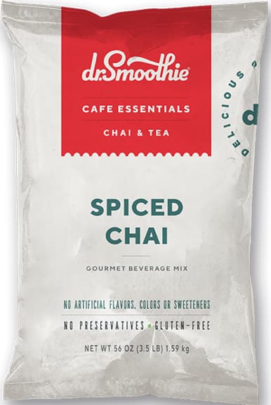 Dr. Smoothie Cafe Essentials Gourmet Beverage Mix Spiced Chai Mix, 3.5 lb Pouch (Case of 5) - Hot, Iced or Blended
