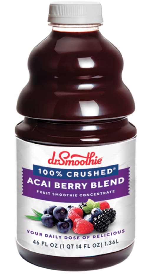 Dr. Smoothie 100% Crushed Acai Berry Smoothie Mix, 46 oz Bottle (Case of 6) - Real Fruit, Shelf-Stable