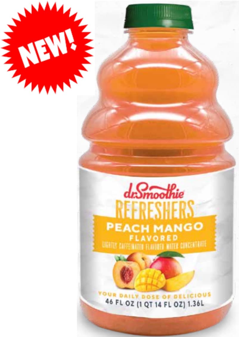 Dr. Smoothie Refreshers Peach Mango Concentrate, 46 oz Bottle (Case of 6) - Pour-Over-Ice Refresher Base