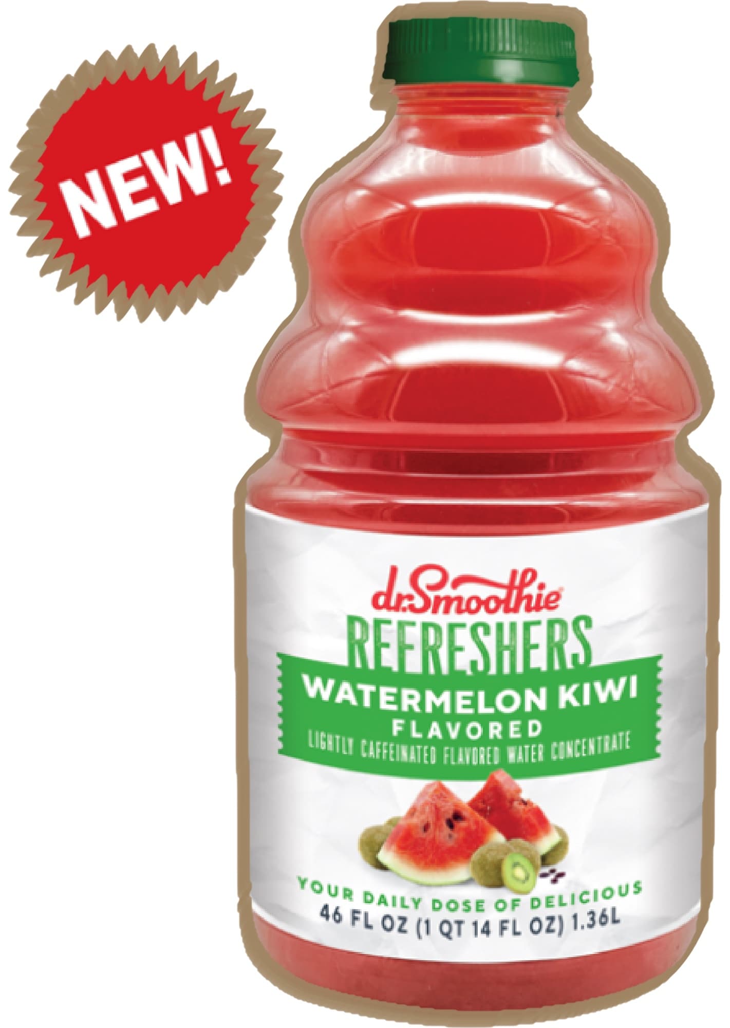 Dr. Smoothie Refresher Concentrate, Watermelon Kiwi, 46 oz Bottle (Case of 6) - Pour-Over-Ice, ~15+ Drinks per Bottle