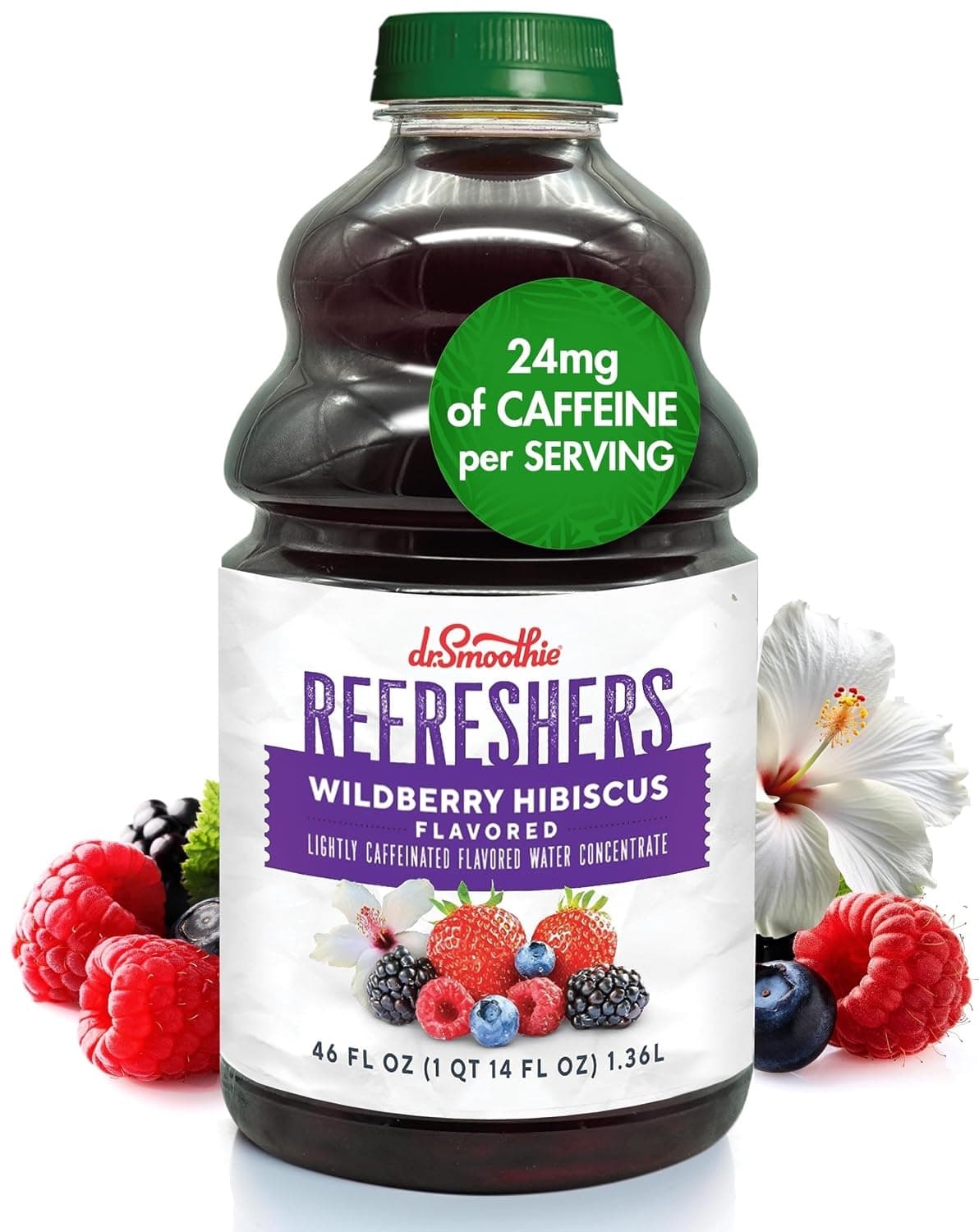 Dr. Smoothie Refresher Concentrate, Wildberry Hibiscus, 46 oz Bottle (Case of 6) - Pour-Over-Ice, ~15+ Drinks per Bottle