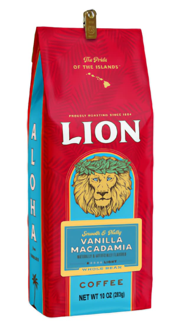 Lion Coffee Vanilla Macadamia Coffee, Whole Bean, 10 oz Bag (Case of 3) - Hawaiian Roast Since 1864