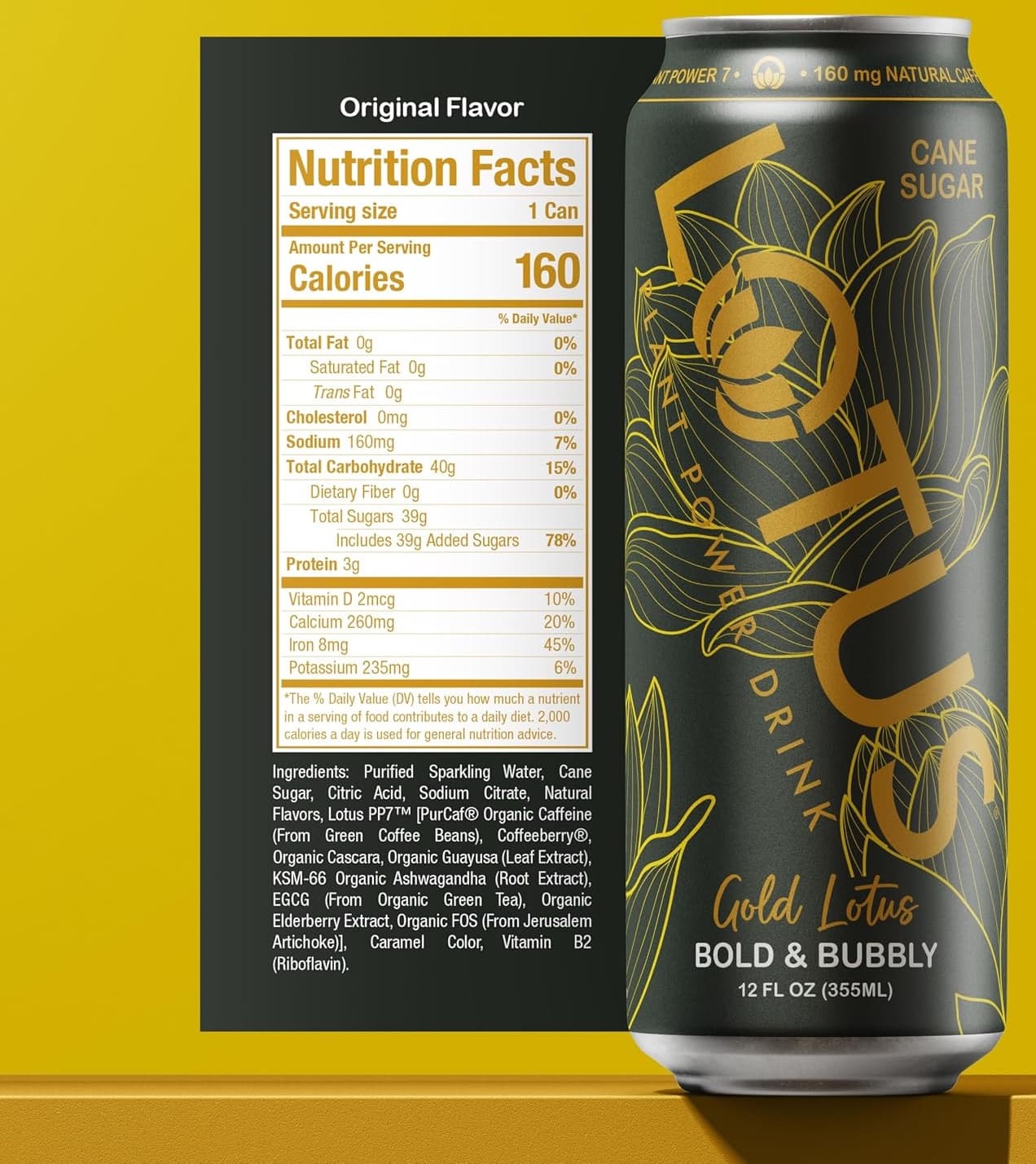 Lotus Plant Power Pure Cane Sugar Black Drink Twelve 12 oz Cans