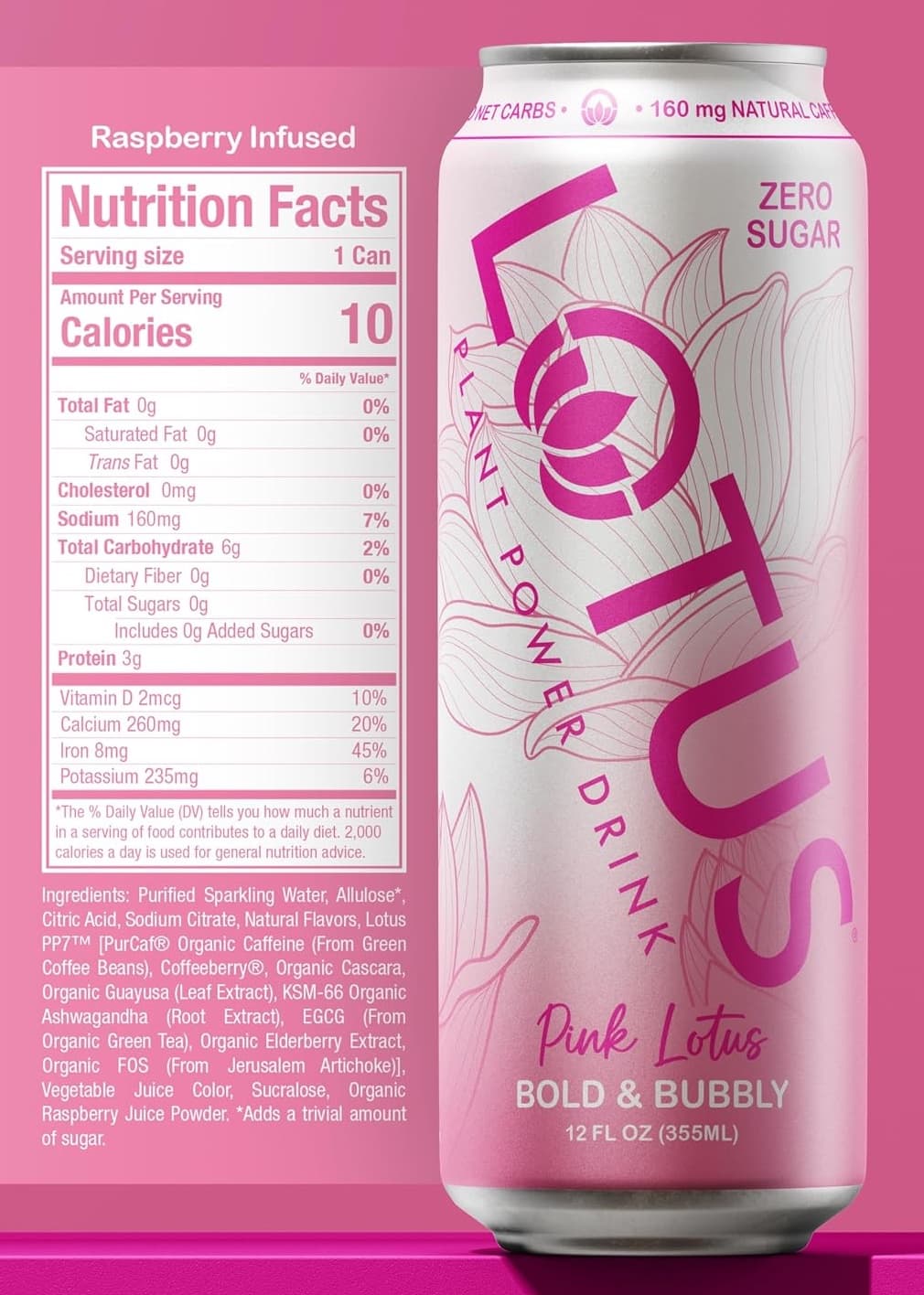 Lotus Plant Power Pure Cane Sugar Pink Drink Twelve 12 oz Cans