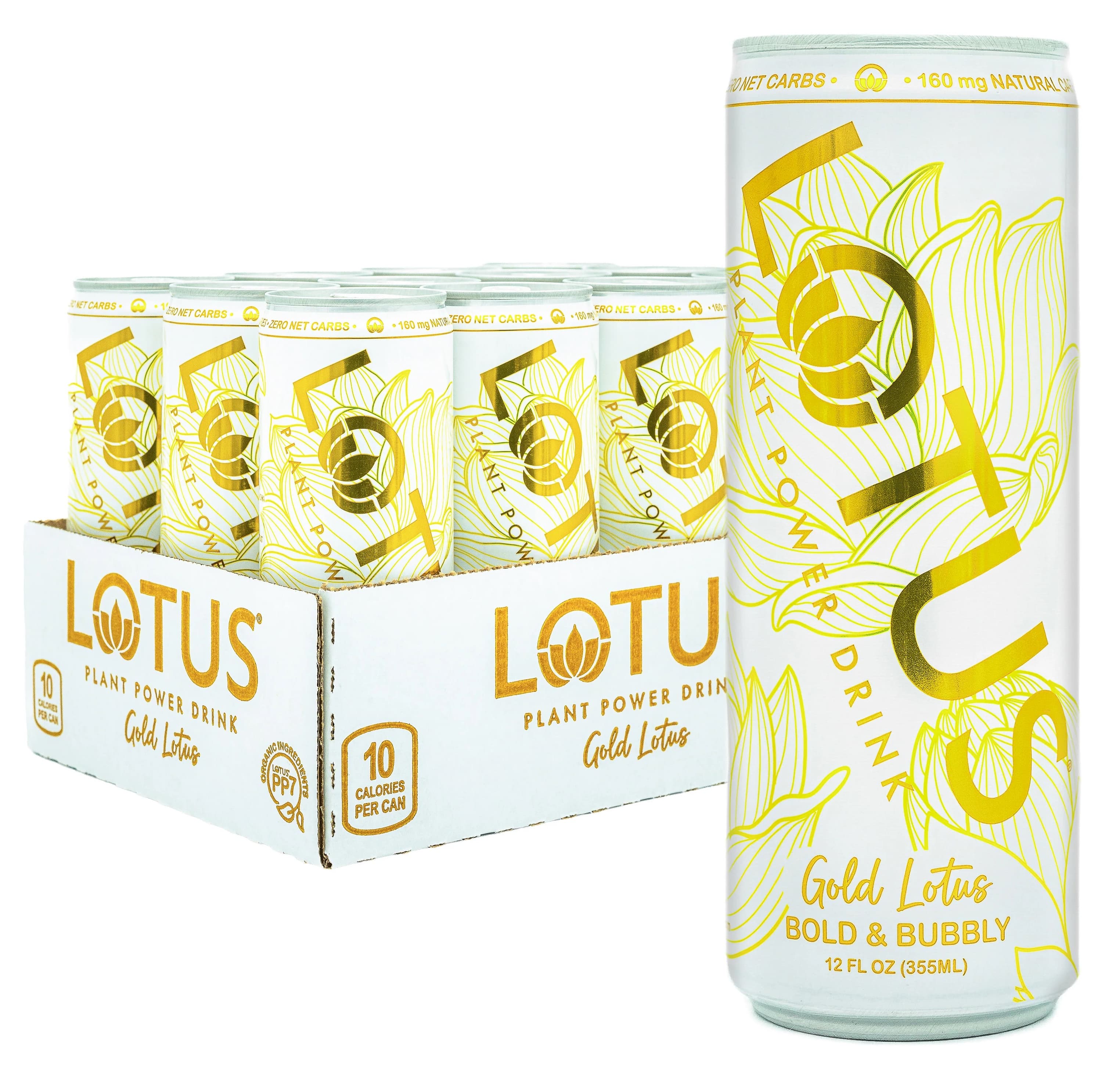 Lotus Plant Power Zero Sugar Gold Drink Twelve 12 oz Cans