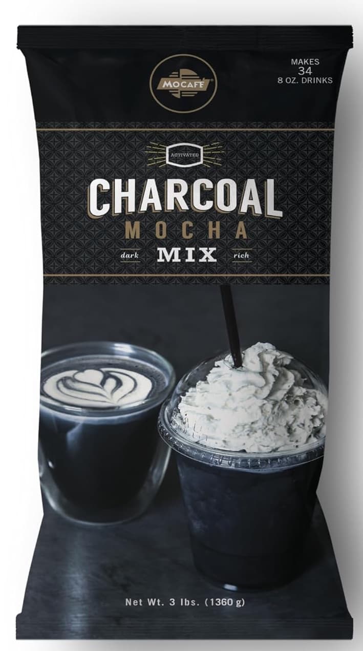 Mocafe Activated Charcoal Mocha Frappe Mix, 3 lb Bag (Case of 4) - Specialty Menu Line - Hot, Iced or Blended