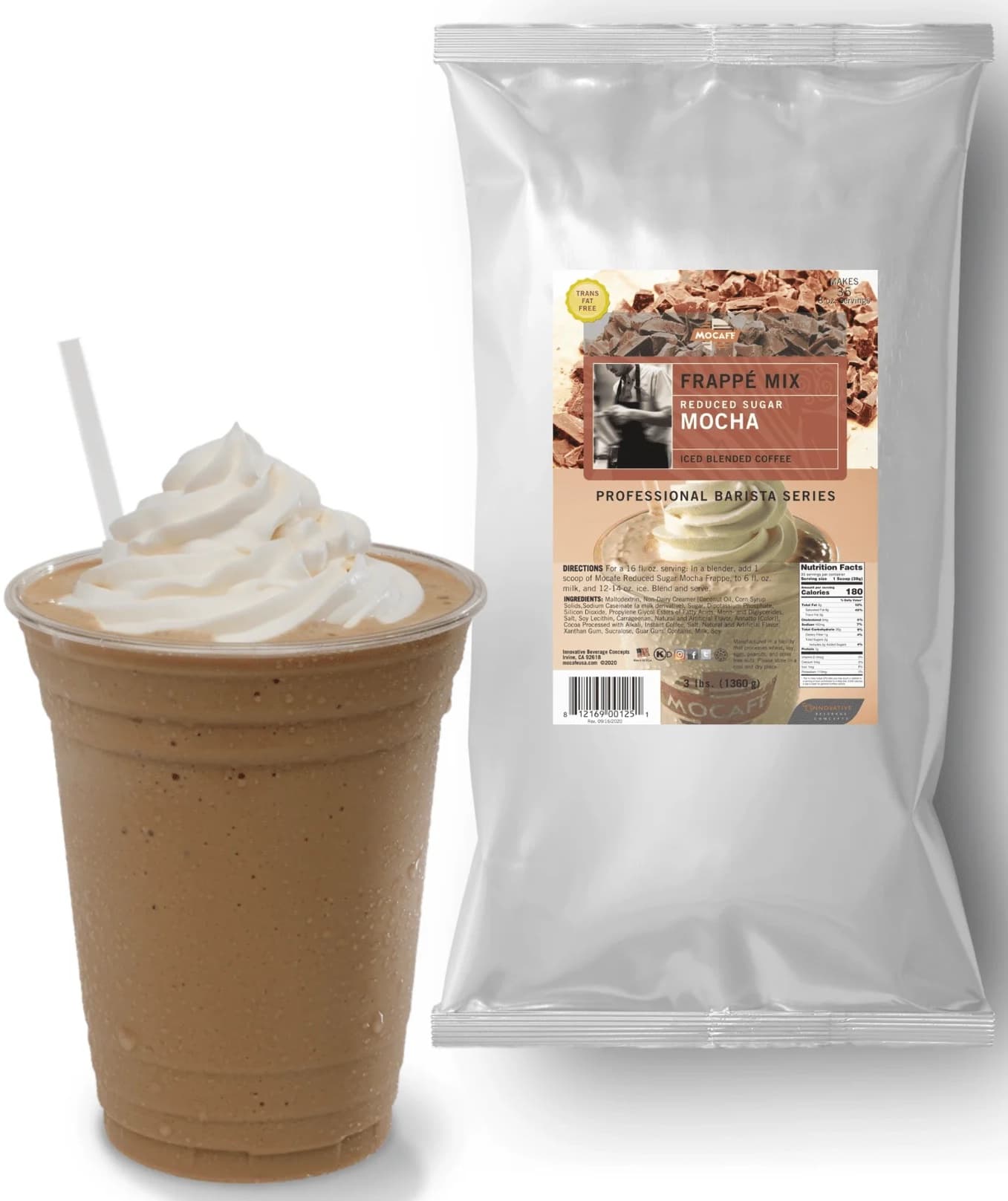 Mocafe Reduced Sugar Mocha Frappe Mix, 3 lb Bag (Case of 4) - Specialty Menu Line - Hot, Iced or Blended