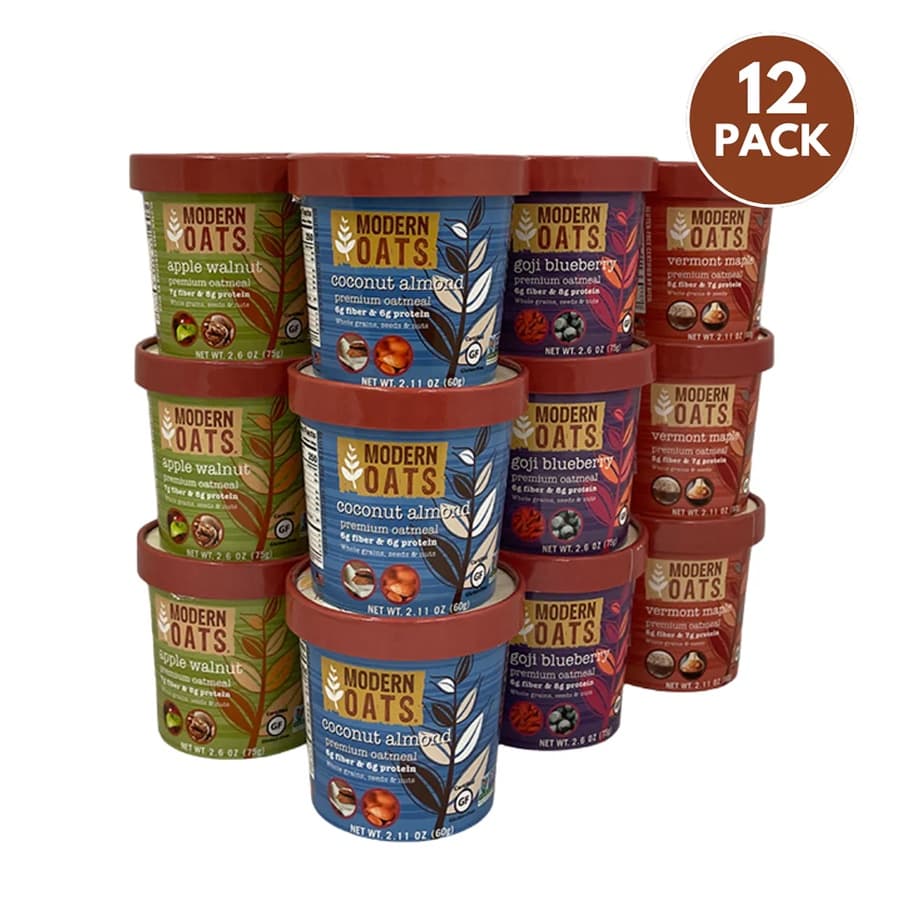 Modern Oats Oatmeal Cups, Assorted 4-Flavor Variety (12-Pack) - Grab-and-Go, Just Add Hot Water