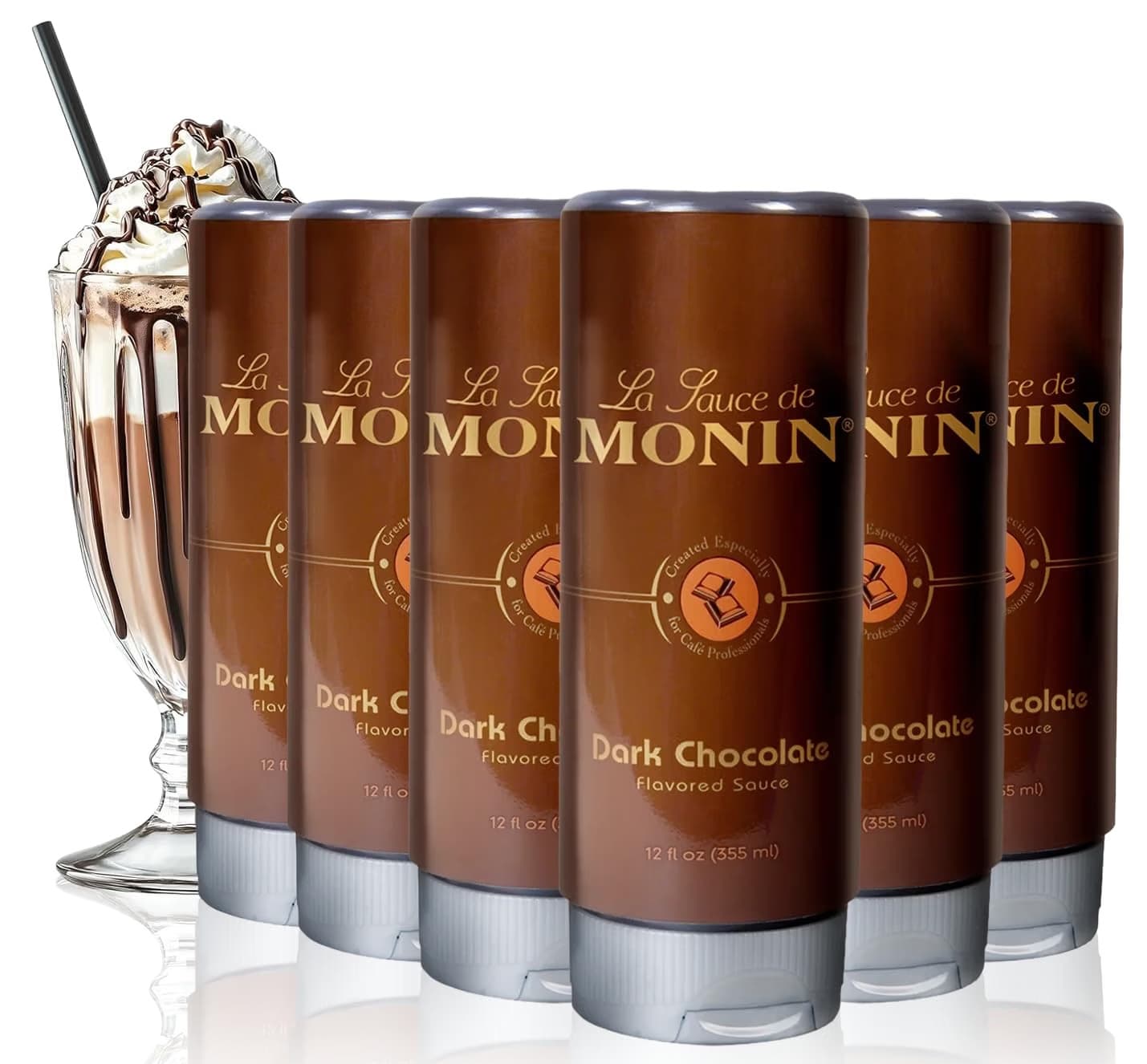 Monin Dark Chocolate Sauce Squeeze Bottle 12Oz. (Pack of Six)