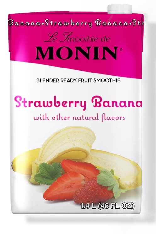 Monin Strawberry Banana Fruit Smoothie Mix, 46 oz Bag (Case of 6) - Pour, Blend, Serve - ~9 Smoothies per Carton
