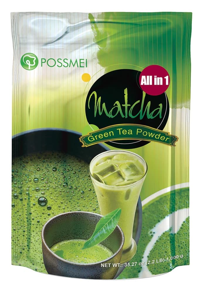 POSSMEI Matcha Green Tea Powder Mix, 2.2 lb Bag (Case of 10) - Boba Shop & Blended Drink Base