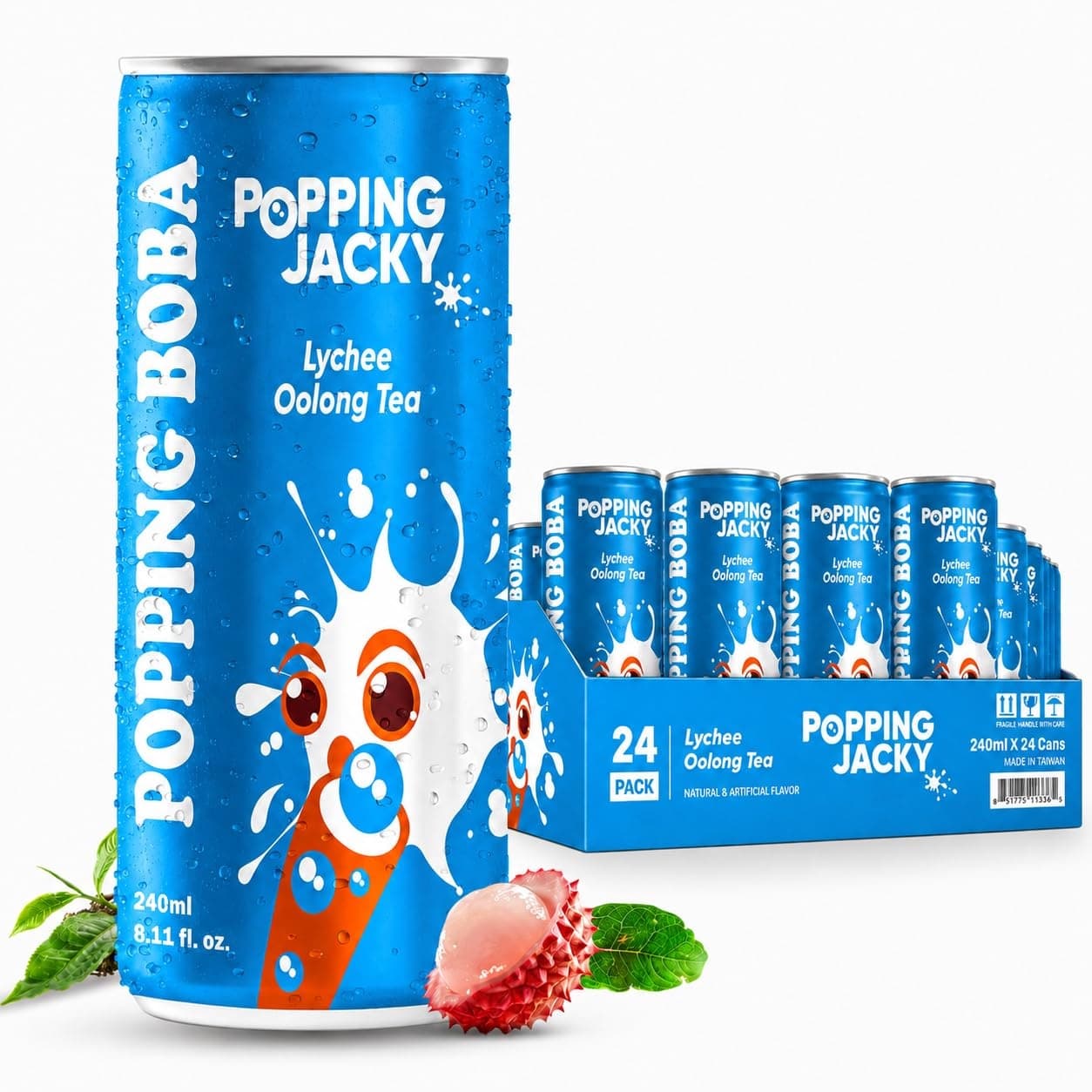 Possmei Popping Jacky Lychee Oolong Tea with Popping Boba Twenty Four 240 ml Cans