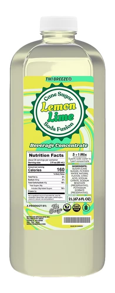Tiki Breeze Lemon Lime Soda Concentrate Six 2 Liter bottles
