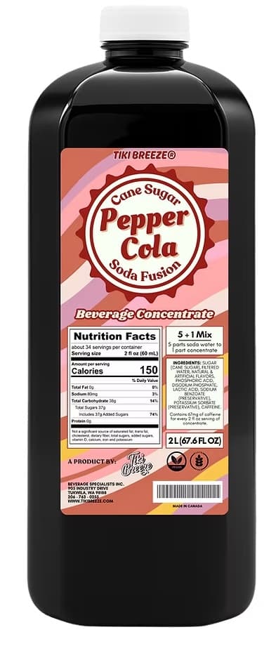 Tiki Breeze Pepper Cola Soda Concentrate Six 2 Liter Bottles
