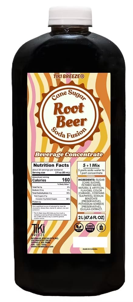Tiki Breeze Root Beer Soda Fusion Concentrate, 2L Bottle (Case of 6) - Dirty Soda Base, ~1:5