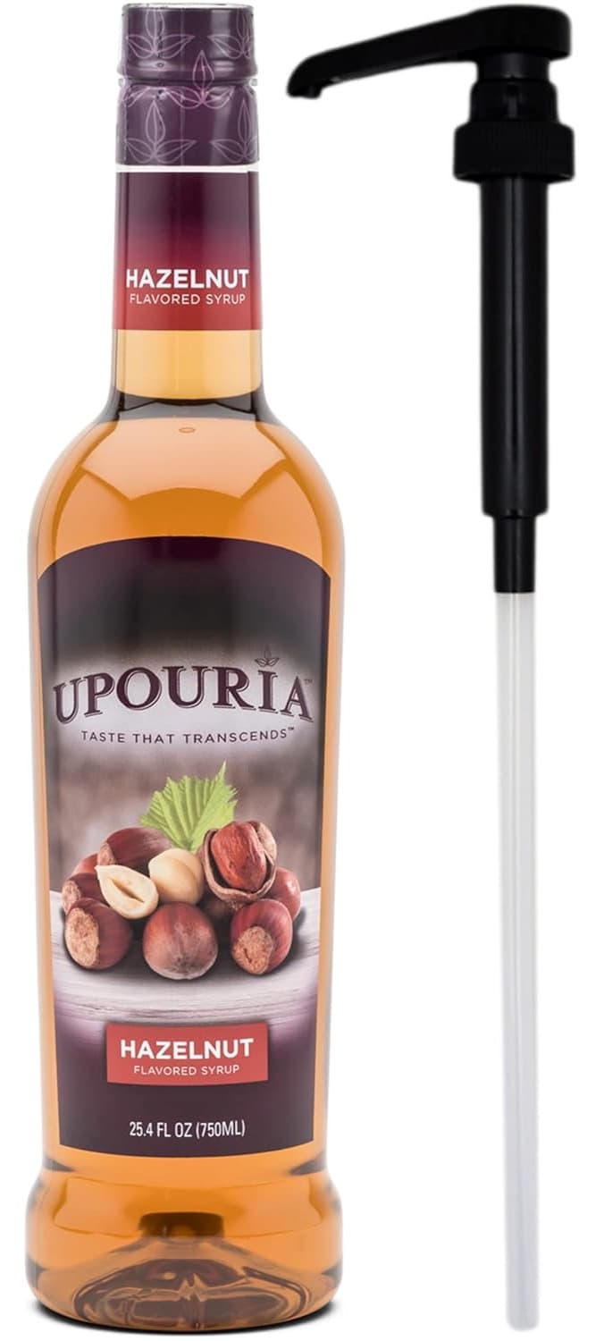 Upouria Hazelnut Coffee Syrup, 750 mL PET (2-Pack, Pumps Included) - ~25 Drinks per Bottle